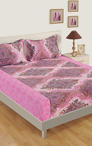 Image of Swayam Pure Cotton Single Bedsheet with 1 Pillow Covers | Size 60 x 90 inch | 160 TC | Ethnic Motifs Design | Soft Breathable Bed Sheet | Comfortable & Durable for Bedroom - Pink
