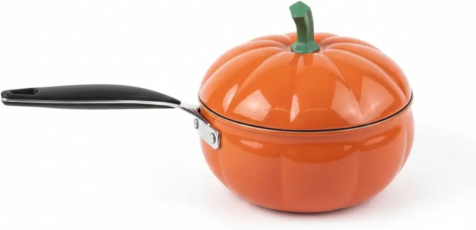 Panela de Aço Inoxidável Antiaderente com Tampa Decorativa de Animais, 1.2 Litros, 17cm, Compatível com Indução, Gás, Elétrico e Vitrocerâmico (Abóbora)