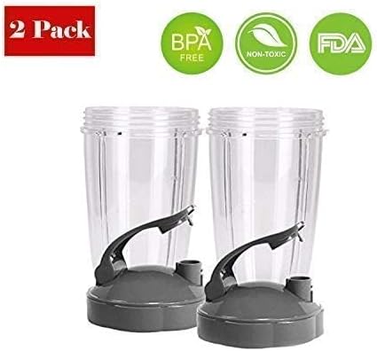 Replacement 24 Oz Cups with Flip Top To Go Lid & Extractor Blade Compatible With Nutribullet 600W 900W Blender (2 Cups With Lid + Blade)