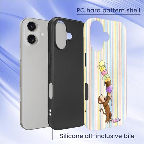Goodsprout Case Compatible with iPhone 16, Girl Hybrid 2-Layer Hard Shell + Silicone Protective Case -Scratch-Resistant Shockproof - Colorful Stripes A Monkey Eating Ice Cream by Goodsprout - Used condition - Image 2