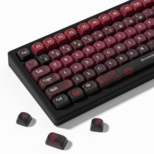 Keyporia Vintage Red Rose Keycap Set, Custom PBT Keycaps for Mechanical Keyboard, MOA Profile, 131 Keys Dye-Sublimation Key caps Compatible with 60%, 65%, 75%, TKL, Full-Sized Layout
