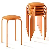VECELO 6-Piece Stacking Stools, 17 Inch Standard Height, Padded Seat & Steel Legs, Portable Stackable Decoration Stools for School Classroom and Office Use, Orange