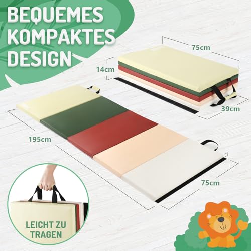 PhysKcal 5 Panel Klappbare Weichbodenmatte Turnmatte Fitnessmatte Gymnastikmatte mit Tragegriffen, Sportmatte Spielmatte, Tumbling-Matte für Kinder, Polsterung für Activity Play
