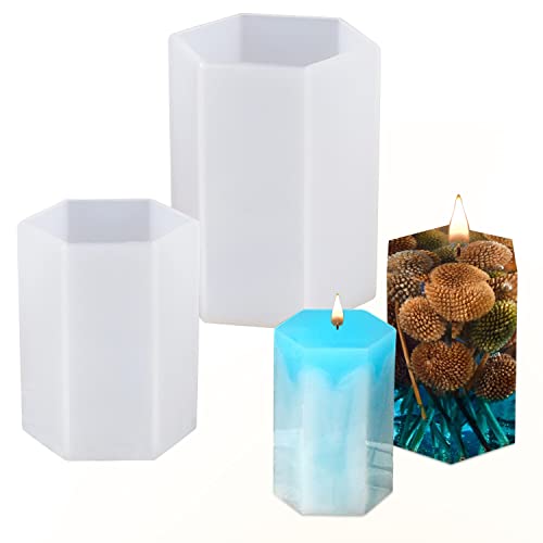 Demarsen Lot de 2 moules à bougies hexagonaux en silicone pour décoration de fête de Noël, cadeau artisanal, cadeau d'anniversaire, décoration de fête à la maison Cover