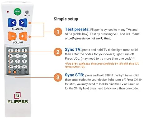 Flipper Big Button Remote for Seniors, Elderly - Universal TV - Set Favorite Channels - Learning - Supports IR Devices
