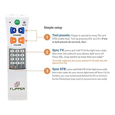 Flipper Big Button Universal TV Remote - Seniors, Elderly - Simple, Works TV & Cable - Favorite Channels - Learning - Supports IR Devices