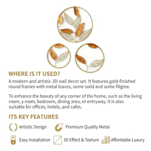 Image of SMILES GIFT Luxury Imported Wall Hanging | Handcrafted Metal Ring & Leaf Wall Decoration | Home Decor for Living Room & Office