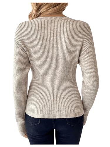 Image of SOLY HUX Women's V Neck Long Sleeve Off Shoulder Sweaters Criss Cross Wrap Ruched Pullover Fall Tops