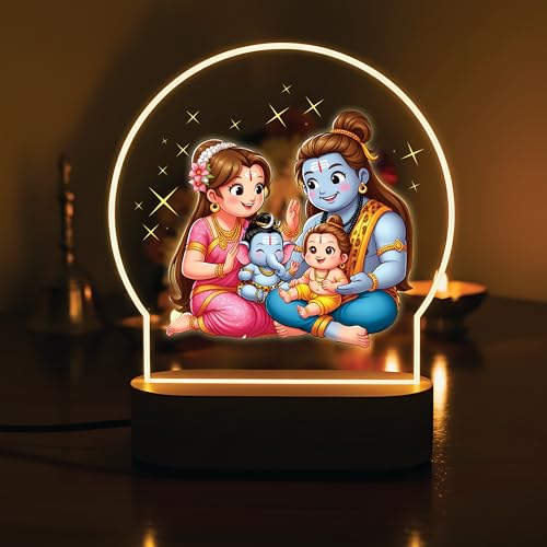 Image of Giftplease Divine Baby Shiva & Shiva Family LED Table Lamp - Warm Glow Spiritual Night Light - Cute Bal Shiva & Parivaar Decor for Pooja Room, Meditation Space, & Kids' Bedroom - Religious Gift GL 15
