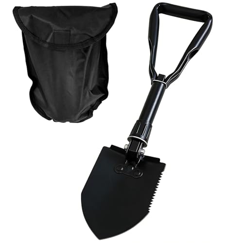Meehoo Folding Shovel Heavy Duty Carbon Steel Foldable Camping Trowel Small Garden Spade Survival Equipment Hiking Accessory(46cm Medium Black)