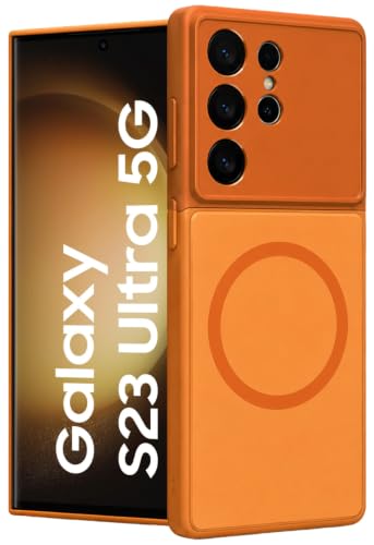 Image of SHINESTAR Luxury Matte Glass Magnetic Phone Case for Samsung Galaxy S23 Ultra 5G| Wireless Charging Support | Camera Lens Protection | Shockproof Slim Protective Back Cover | Orange