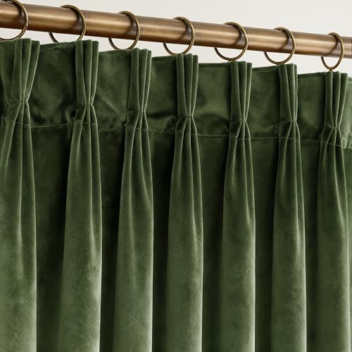 Olive Green Velvet Blackout Curtains 84
