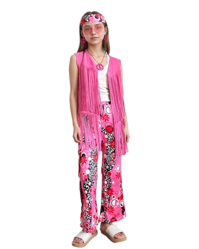 Disfraz hippie para niñas 60s 70s con accesorios miniatura 3