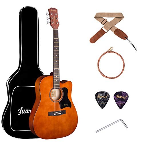 Image of JUAREZ Fiesta 104.14 cm (41 Inch) Acoustic Guitar with Dual Action Truss Rod, JRZ41C /DB 21 Frets Rosewood Fretboard & Bridge, Bag, Strap, 2 Picks, Allen Key, Extra String Set, Brown