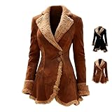 Flattering Design & Functional Features：This women’s cropped faux suede jacket features a tailored lapel collar, full button-front closure, long sleeves. The slightly cropped fit and fuzzy interior provide a chic, cozy look while allowing easy pairing with high-waisted pants or dresses