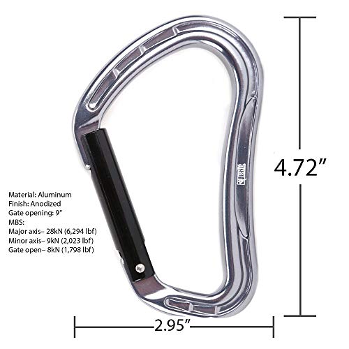 Rock-N-Rescue 20-Foot Webbing and Carabiner Combo - Heavy-Duty Tubular Nylon, Made in USA, Rock Climbing, Firefighter, and Rescue Gear (Black) - Thumbnail 2
