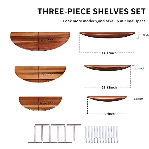 Unique Half Round Wall Floating Shelves Arc Bottom Design, Set Of 3, Elegant Display & Organizer Semicircle Wall Shelf Decor W/Invisible Brackets, Rustic Wood Shelf Decorate Plant Books Small Artwork #TOP5