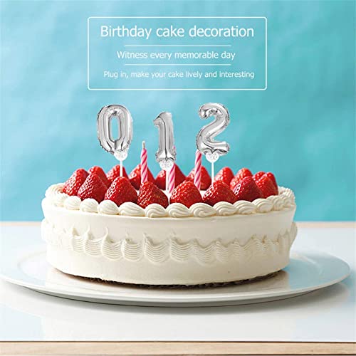 10Pcs Number 0-9 Balloon Cake Toppers Aluminum Foil Balloons Cake Decoration For Wedding Birthday Party Decoration (Silver) #TOP5
