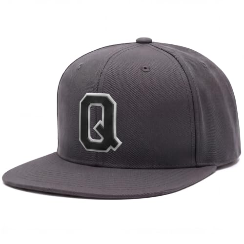 Daxton Men’s 3D Silicone Initial A-Z Letters Varsity Snapback Hat, DGYDGY Hat with Letter Q Color WHTBLK