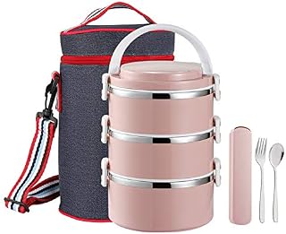 YBOBK HOME Thermal Lunch Box, Stackable Round Metal Stainless Steel Large Hot Food