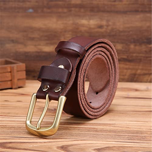 Ceinture pour homme en laiton massif pleine fleur avec boucle, cuir véritable, accessoires de vêtements (couleur : A, taille : 150 cm)