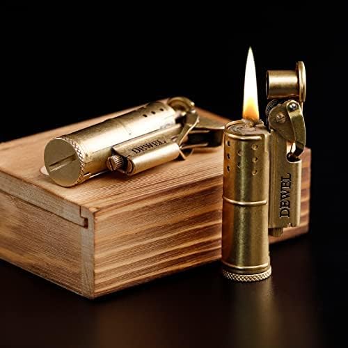Wheel Kerosene Lighter,Trench Lighter Vintage Fine Copper Windproof Creative Personality Brass Lighter for Collection/Decorative/Gift/Present