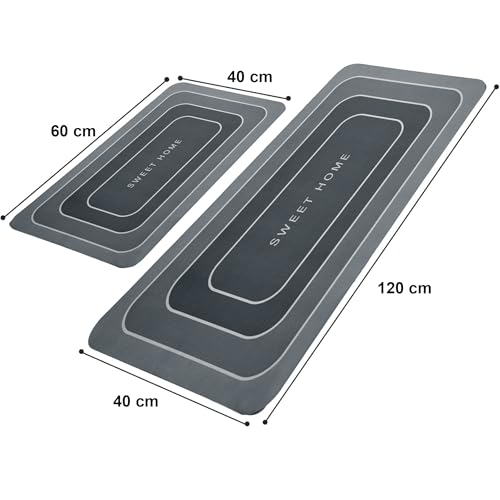Image of Amazon Brand - Solimo Silicone Kitchen & Bath Mat (Pack of 2) | Grey | Anti-Fatigue Comfort Foam | Waterproof & Anti-Slip | 60 x 40 cm & 40 x 120 cm| Quick-Dry & Easy Clean