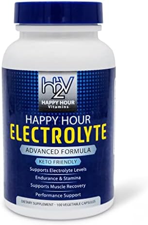 Happy Hour Vitamins Electrolyte Pill- 100 Pills- Dehydration, Muscle cramping, Performance, Keto & Rapid Recovery. Vegetarian Capsules w/Magnesium, Potassium, Sodium & Calcium Hydration Supplement