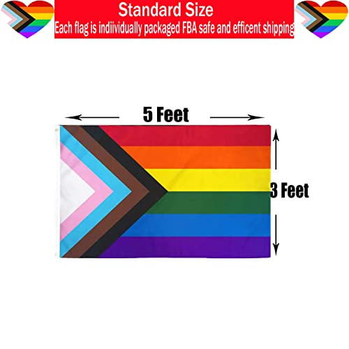 Progress Pride Rainbow Flag 3X5 Outdoor-Lgbtq Gay Lesbian Bisexual Non Binary Transgender All Inlcusive Progressive Pride Rainbow Flag Vivid Color 100D Heavy Duty Polyester Flags With 2 Brass Grommets #TOP1