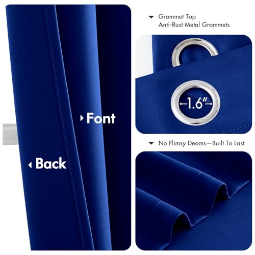 Image of MIULEE Blackout Curtains for Bedroom Living Room 2 Panels, Thermal Insulated Room Darkening Drapes Grommet Noise Reducing Light Blocking Window Treatments 72 Inches Long 40x72 Inch Royal Blue