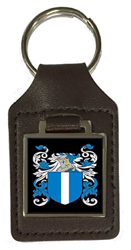 Porte-clé en cuir Mccranor avec blason de famille marron pour trousseau de clés voiture