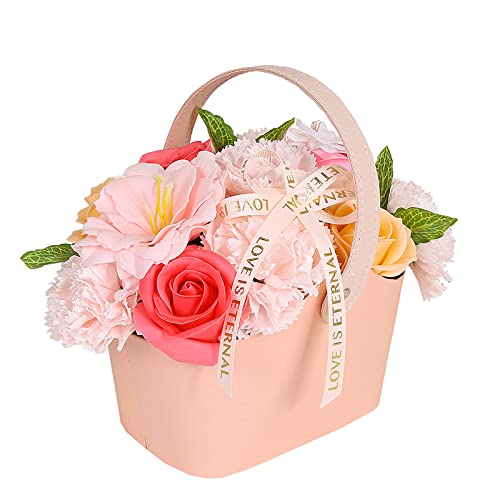 Fleur de Savon Boite, Bouquet de Fleurs en Savon avec Panier, Rose Savon Artificielle, Beauté Éternelle, Créateur de Romance, Cadeau Créatif pour Fête des Mères Saint-Valentin (Rose) Cover