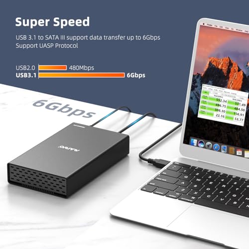 Image of MAIWO USB-C 6Gbps Hard Drive Enclosure for 3.5'' /2.5'' HDD /SSD, Aluminum Alloy Tool-Free 12V /2A Power Supply UASP Acceleration, Compatible with WD Seagate Samsung PS4 Xbox