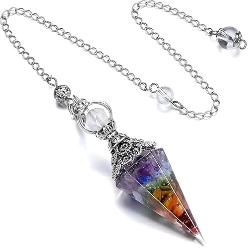 Natural 7 Chakra Reiki Pendulum Crystal Pendant Hexagonal Pointed Resin Spiritual Pendant Meditation Wicca Divination Energy Healing Pendant