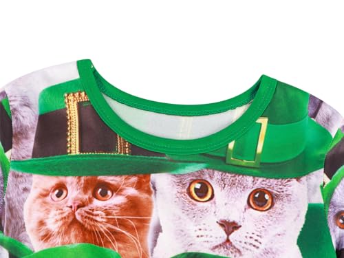 Image of WonderBabe Toddler Girl St Patricks Day Outfit Kids Long Sleeve Printed Swing Dresses Shamrock Clover Casual Dress Clothes