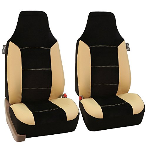 Fh Group Fh-Fb103115 Leather/Velour High Back Car Seat Covers Beige/Tan (Full Set Airbag Ready And Split Rear Bench) Fh1002 Non-Slip Dash Grip Pad-Fit Most Car, Truck, Suv, Or Van #TOP2