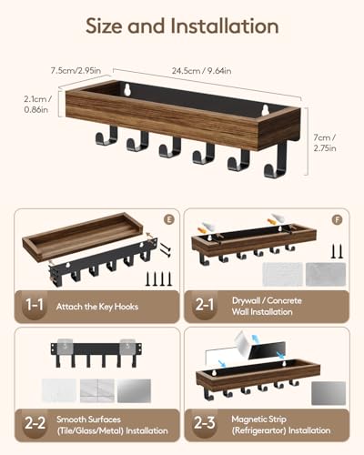 Image of Key Holder Wall Mount Magnetic Adhesive, Key Hooks Rack with Shelf | Key Hanger with Mail Organizer for RV Camper Fridge Living Room Decor, Home Essentials, Rustic