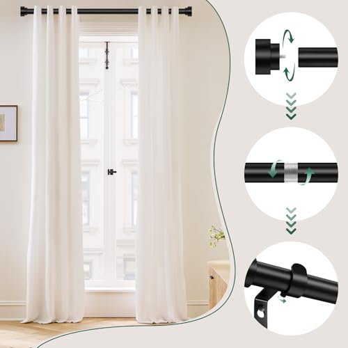 HEI! DEAR Black Curtain Rods 72 to 144 Inch(6-12FT),1 Inch Long Curtain Rod,Adjustable Heavy Duty Curtain Rods,Modern Decorative Drapery Rods,Telescoping Window Single Curtain Rod 36-150\",Matte Black