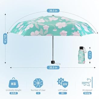 Yoobure Small Mini Umbrella with Case Light Compact Design Perfect for Travel Lightweight Portable Parasol Outdoor Sun&Rain Umbrellas