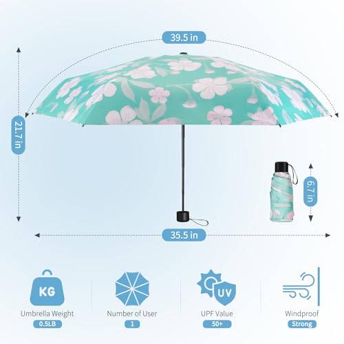 Yoobure Small Mini Umbrella with Case Light Compact Design Perfect for Travel Lightweight Portable Parasol Outdoor Sun&Rain Umbrellas