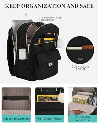 School Backpacks for Teen Girls, Cute Laptop Backpack Bookbag with Charging Hole for College Women Big Students Middle High School, Black3