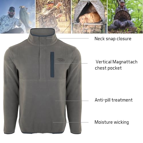 Image of Drake Waterfowl Men's Camp 2.0 Fleece Pullover | Hunting Anti-Pill Moisture Wicking 1 /4 Neck Snap Sweater with Chest Pocket