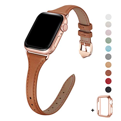 WFEAGL Leather Bands Compatible with Apple Watch 38mm 40mm 42mm 44mm, Top Grain