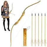 Basbon Wooden Bow and Arrow Set, 40 Inch Handmade Wooden Bow and Arrow Cosplay Costume Prop Archery Set Games Toys, 1 Bows 1 Quivers and 5 Feather Arrows, Gifts for Kids Youth Boys and Girls