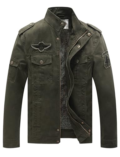 Image of WenVen Men's Military Jacket Fleece Lined Winter Puffer Coat Cotton Windbreaker Parka