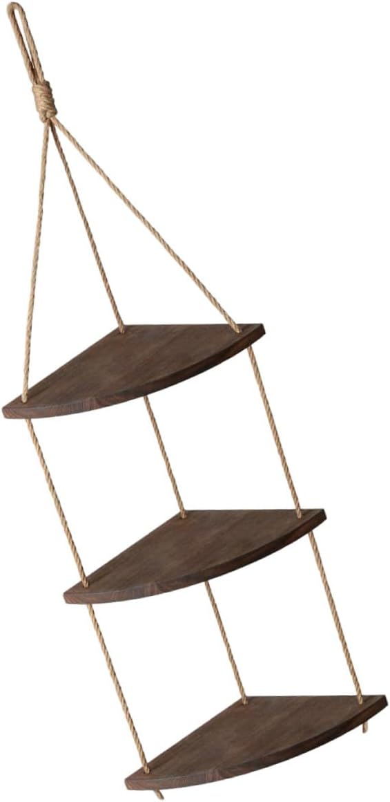 Vintage Corner Wall Storage Shelf with Thickened Rope Space-Saving Hanging Rack for Kitchen Bedroom Living Decor and Flower Pots Practical Floating Shelf for Organization