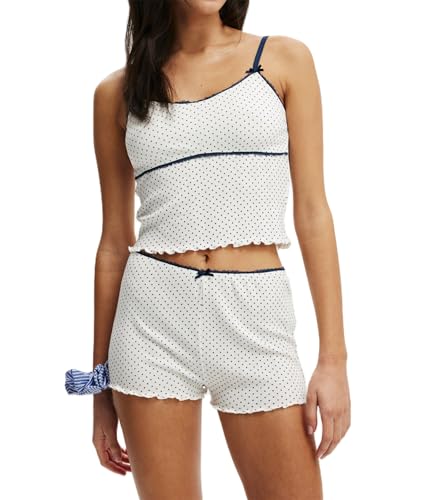 Image of Yuemengxuan Women Y2k Polka Dot Pajamas Sets 2 Piece Sexy Summer Outfits Set Sleeveless Strappy Cami Top Crop Top Shorts Set