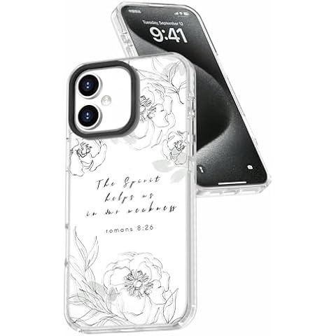 Frepstudio Clear Cute Case Compatible with iPhone 16 for Girls Women,Bible Verse Liney Roses Inspirational Scripture Quotes Romans 8:26 Soft Protective Case Compatible for iPhone 16 Cover