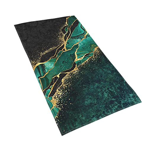 Varun Long Hand Towels Luxurious Green Golden Texture Ultra Soft Towel Abstract Natural Marble Stone Surface Design Absorbent Luxury Towels For Bathroom Hotel Gym And Spa 27.5X15.7In #TOP1