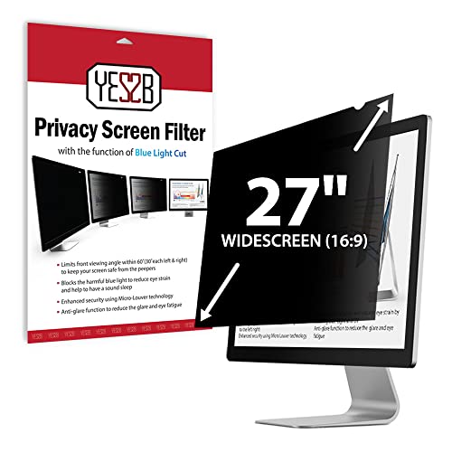 YES2B 27 Inch Monitor Privacy Screen Filter for 16:9 Widescreen Display - Computer, Monitor, Desktop PC, Anti Spy, Blue Light Blocking and Anti Glare Protector, Anti-Peeping Shield, Made in